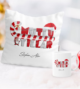 BK Gift Kişiye Özel Yılbaşı Mutlu Yıllar Temalı Yastık Kupa Seti - 2
