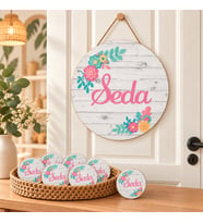 Kişiye Özel Kapı Süsü Ve 50 Adet Magnet Pembe Renkli