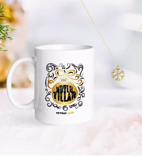 BK Gift Kişiye Özel Yılbaşı Mutlu Yıllar Kupa ve Kar Tanesi Kolye-9 (Model 1)