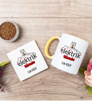 Elektrik Mühendisi Sarı Kupa Bardak Ve Bardak Altlığı Seti