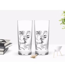 BK Gift Kişiye Özel Renkli Baskılı Öpücük Tasarımlı İkili Rakı Bardağı Seti-2 (Beyaz)