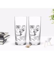 BK Gift Kişiye Özel Renkli Baskılı Öpücük Tasarımlı İkili Rakı Bardağı Seti-2 (Beyaz)