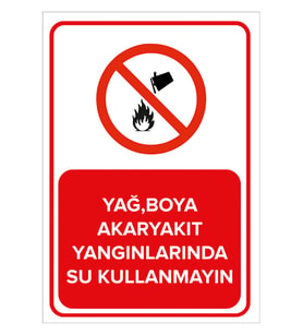 MIGNATIS - Yağ Boya Akaryakıt Yangınlarında Su Kullanmayın Levhası - Sac Malzeme 35x50cm