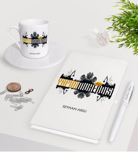 BK Gift Kişiye Özel Yapım Mühendisi Beyaz Defter Kalem Türk Kahvesi Fincanı Seti-2 (Model 1)