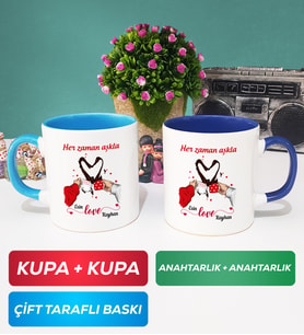 İkili Sevgiliye Sevgililer Günü Hediyesi 10 Kupa Bardak Mavi Lacivert