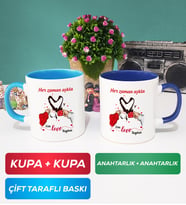 İkili Sevgiliye Sevgililer Günü Hediyesi 10 Kupa Bardak Mavi Lacivert