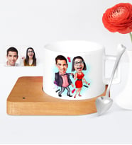 BK Gift Kişiye Özel Sevgililer Karikatür Ahşap Altlıklı Seramik Fincan  4