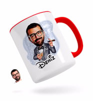 BK Gift Kişiye Özel Erkek Patron Karikatürlü Kırmızı Kupa Bardak-3