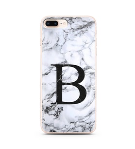 Iphone 8 Plus Beyaz Mermer Harf Tasarımlı Telefon Kılıfı B-Harfi 