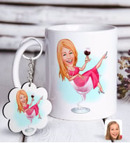 BK Gift Kişiye Özel Bayan Karikatürlü Beyaz Kupa ve Anahtarlık Hediye Seti-22 (Model 1)