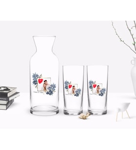 BK Gift Kişiye Özel Renkli Baskılı İsimli Fotoğraflı İkili Rakı Bardağı ve Karaf Hediye Seti-33 (Model 1)