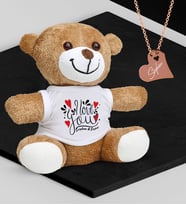 BK Gift Kişiye Özel Sevgililer Temalı Peluş Ayıcık ve Rose Kalp Kolye Set - 82