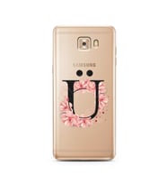 Pembe Çiçekli Harf Tasarım Süper Şeffaf Silikon Telefon Kılıfı Samsung C9 Pro Ü-