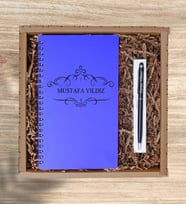 Kişiye Özel Pastel Renkli Ahşap Defter Kalem Seti 2 (Mavi)