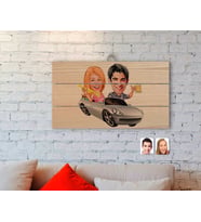 BK Gift Kişiye Özel Sevgililer Karikatürlü Otantik Ahşap Palet Tablo-53