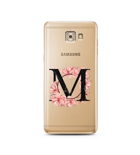 Pembe Çiçekli Harf Tasarım Süper Şeffaf Silikon Telefon Kılıfı Samsung C7 Pro  M