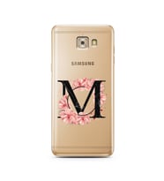 Pembe Çiçekli Harf Tasarım Süper Şeffaf Silikon Telefon Kılıfı Samsung C7 Pro  M