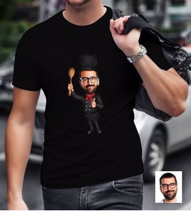BK Gift Kişiye Özel Bay Chef Karikatürlü Siyah T-Shirt