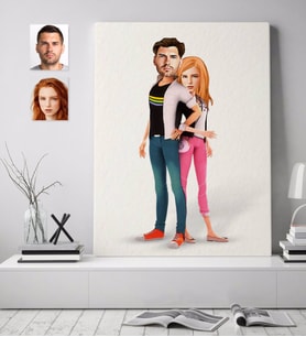 BK Gift Kişiye Özel Sevgililer Karikatürlü Kanvas Tablo 70x100cm-39
