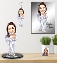 Kişiye Özel Bayan Karikatürlü 3 lü Hediye Seti Model-8