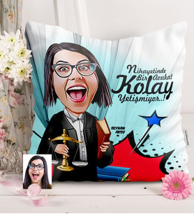 BK Gift Kişiye Özel Kadın Avukat Karikatürlü Yastık 2, Avukatlar Günü, Avukat Hediyesi