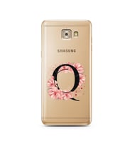 Pembe Çiçekli Harf Tasarım Süper Şeffaf Silikon Telefon Kılıfı Samsung C7 Pro  Q