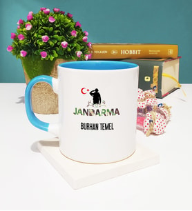 Jandarma Tasarımlı Kişiye Özel Jandarma Kupa Bardak Mavi