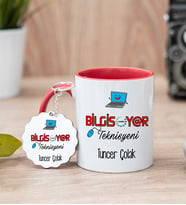 Bilgisayar Teknisyeni Kırmızı Kupa Bardak Ve Anahtarlık Set