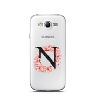Pembe Çiçekli Harf Tasarım Süper Şeffaf Silikon Telefon Kılıfı Samsung Grand Neo