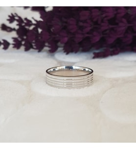 Rodyum Kaplama Çizgili Erkek Gümüş Alyans