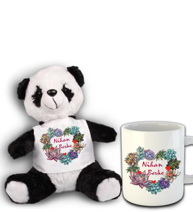 Kişiye Özel Çiçekten Kalp Temalı 23 Cm Peluş Panda Ve Kupa 81916