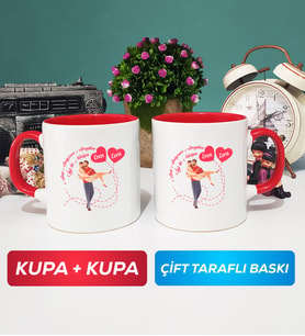 İkili Sevgiliye Sevgililer Günü Hediyesi 2 Kupa Bardak Kırmızı