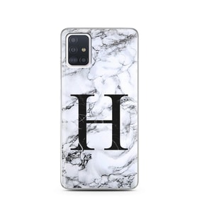 Samsung A51 Beyaz Mermer Harf Tasarımlı Telefon Kılıfı H-Harfi 