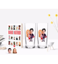 BK Gift Kişiye Özel Renkli Baskılı Sevgililer Karikatürlü İkili Rakı Bardağı ve Rakı Cep Kitabı Hediye Seti-2 (Model 1)