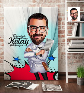 BK Gift Kişiye Özel Bay Kasap Karikatür Kanvas Tablo 70x100cm 1