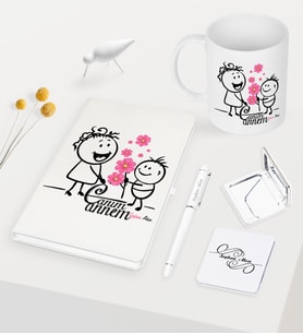 BK Gift Kişiye Özel Canım Annem Beyaz Defter Kalem Kupa Ayna Seti - 17 (Model 1)