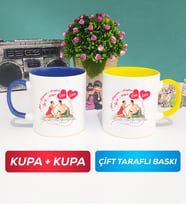 İkili Sevgiliye Sevgililer Günü Hediyesi 5 Kupa Bardak Lacivert Sarı