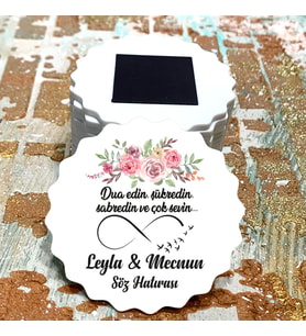 Magnet Hediyelik - Sonsuzluk İşaretli Çiçekli Gelin / Damat Tasarım Söz, Nişan, Düğün, Kına Hatırası Magnet