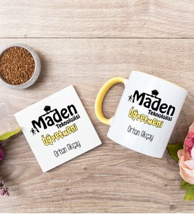 Maden Teknolojisi Öğretmeni Sarı Kupa Bardak Ve Bardak Altlığı Seti