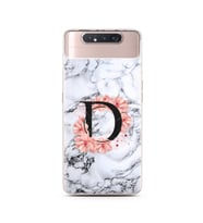 Mermer Çiçekli Harf Tasarım Süper Şeffaf Silikon Telefon Kılıfı Samsung A80 D-Ha