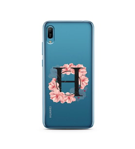 Pembe Çiçekli Harf Tasarım Süper Şeffaf Silikon Telefon Kılıfı Huawei Y6 2019 H-