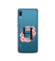 Pembe Çiçekli Harf Tasarım Süper Şeffaf Silikon Telefon Kılıfı Huawei Y6 2019 H-