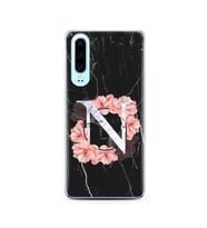 Mermer Çiçekli Harf Tasarım Süper Şeffaf Silikon Telefon Kılıfı Huawei P30  N-Ha