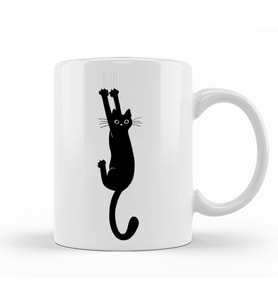 Yaramaz Kedi Black Cat Holding Kupa Bardak Porselen