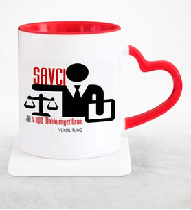 BK Gift Kişiye Özel Mesleki Savcı Kırmızı Kalpli Kupa Bardak