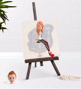 BK Gift Kişiye Özel Kadın Karikatürlü Şovaleli Doğal Taş-39 (Beyaz)