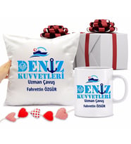 Deniz Kuvvetleri Uzman Çavuş Bardağı ve Yastığı Hediye Seti (Model 1)
