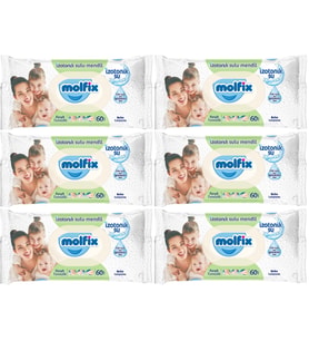 Molfix Islak Havlu Mendil İzotonik Ferah Temizlik 6 Lı set 60 Yaprak Plastik Kapaklı