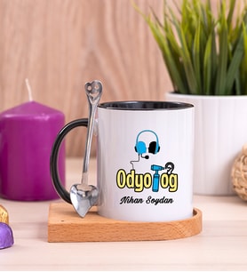 Odyolog Ahşap Altlıklı Siyah Kupa Bardak