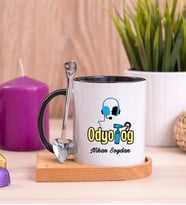 Odyolog Ahşap Altlıklı Siyah Kupa Bardak
